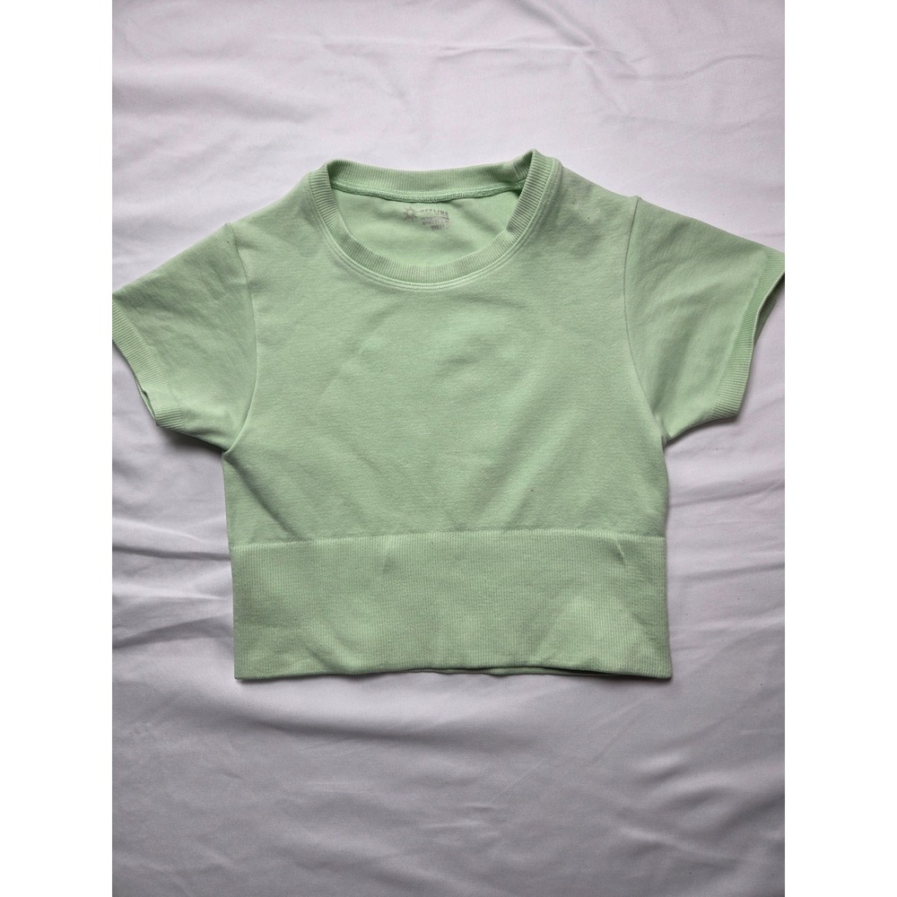 Aerie OFFLINE Real Good Seamless Crop Top Mint Green Short Sleeve XXS TP